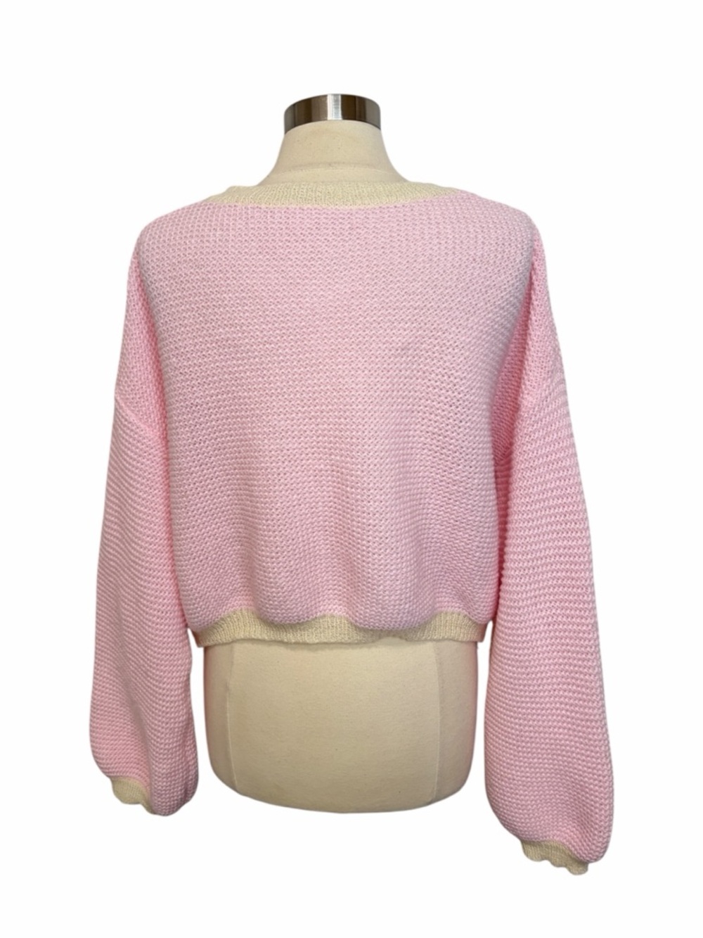 ROMWE Kawaii Strawberry Pattern Bishop Sleeve Sweater Cardigan, Large - Picture 8 of 12